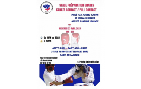 Stage de préparation de grades Karaté Contact / Full Contact le 23 avril